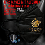 Junggesellenshirts.de Masken Schwarz FFP2 Maske "The Bride Is Coming" 4 Farben