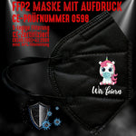 Junggesellenshirts.de Masken Schwarz FFP2 Maske "Wir Feiern Unicorn" 3 Farben