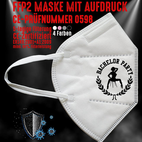 Junggesellenshirts.de Masken Weiß FFP2 Maske "Bachelor Party" 4 Farben