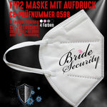 Junggesellenshirts.de Masken Weiß FFP2 Maske "Bride Security" 4 Farben