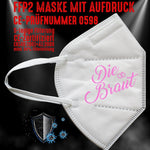 Junggesellenshirts.de Masken Weiß FFP2 Maske "Die Braut" 3 Farben