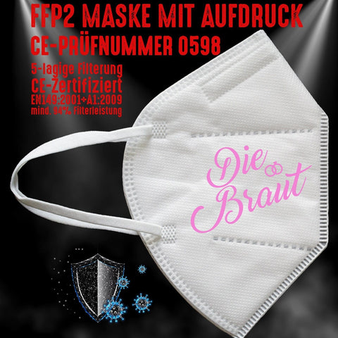 Junggesellenshirts.de Masken Weiß FFP2 Maske "Die Braut" 3 Farben