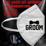 Junggesellenshirts.de Masken Weiß FFP2 Maske "Groom" 3 Farben