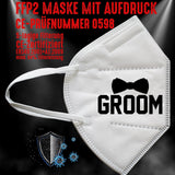 Junggesellenshirts.de Masken Weiß FFP2 Maske "Groom" 3 Farben