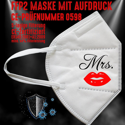 Junggesellenshirts.de Masken Weiß FFP2 Maske "Mrs." 3 Farben