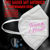 Junggesellenshirts.de Masken Weiß FFP2 Maske "Team Braut" 3 Farben