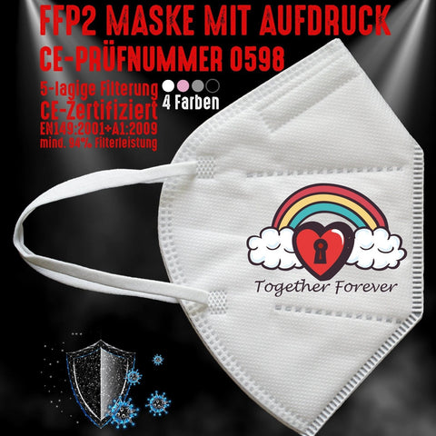 Junggesellenshirts.de Masken Weiß FFP2 Maske "Together Forever" 4 Farben